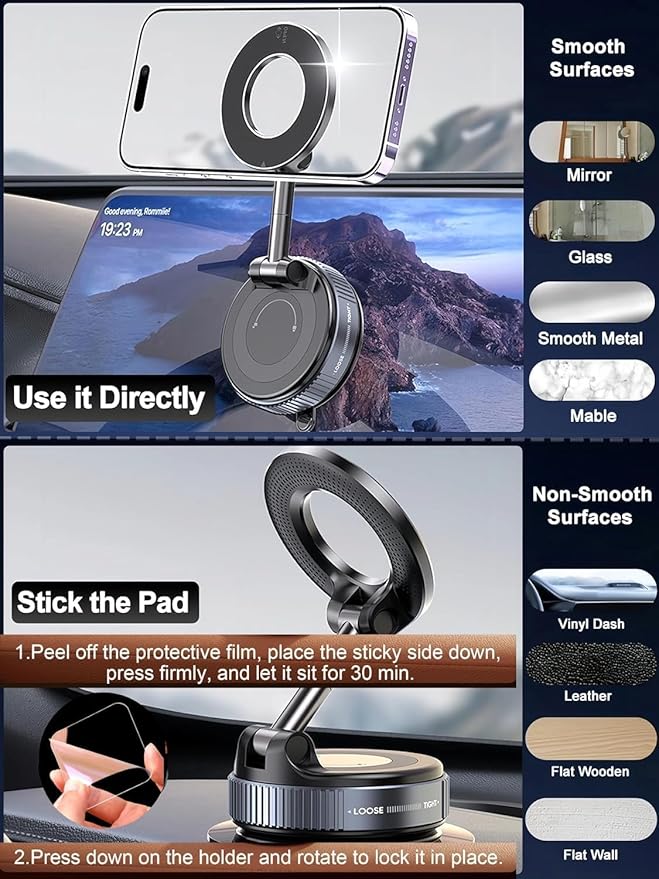 Pro Magnetic Car Phone Holder, 360° Rotation, Adjustable Arm, Strong Suction, Android, iPhone and Laptop Compatible | Universal Mobile Holder