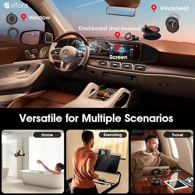 Pro Magnetic Car Phone Holder, 360° Rotation, Adjustable Arm, Strong Suction, Android, iPhone and Laptop Compatible | Universal Mobile Holder