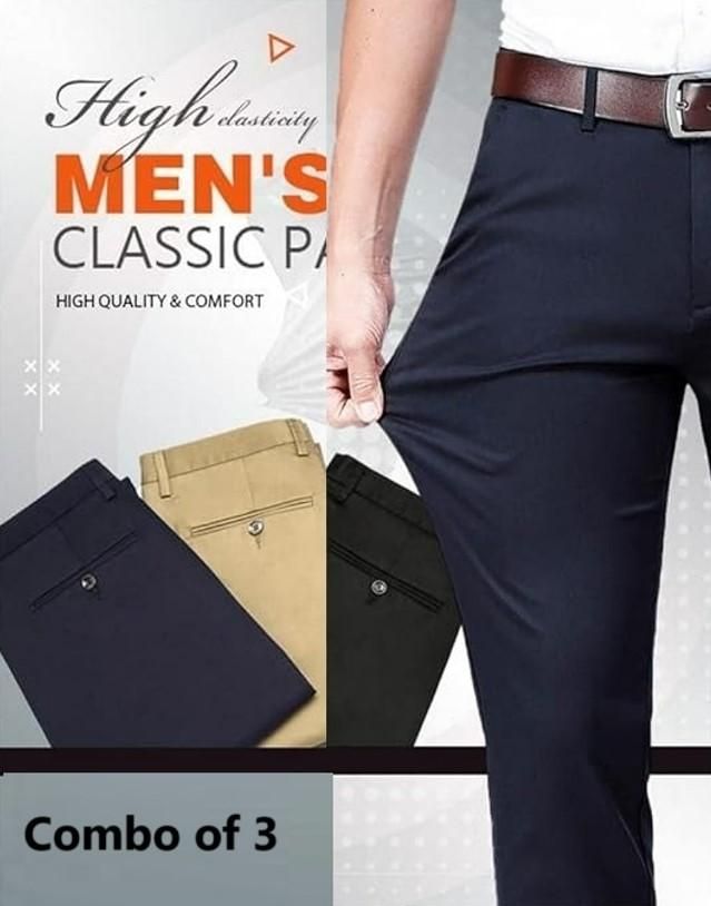 High Elasticity Men's Classic Pants (Pack of 3) Official Look