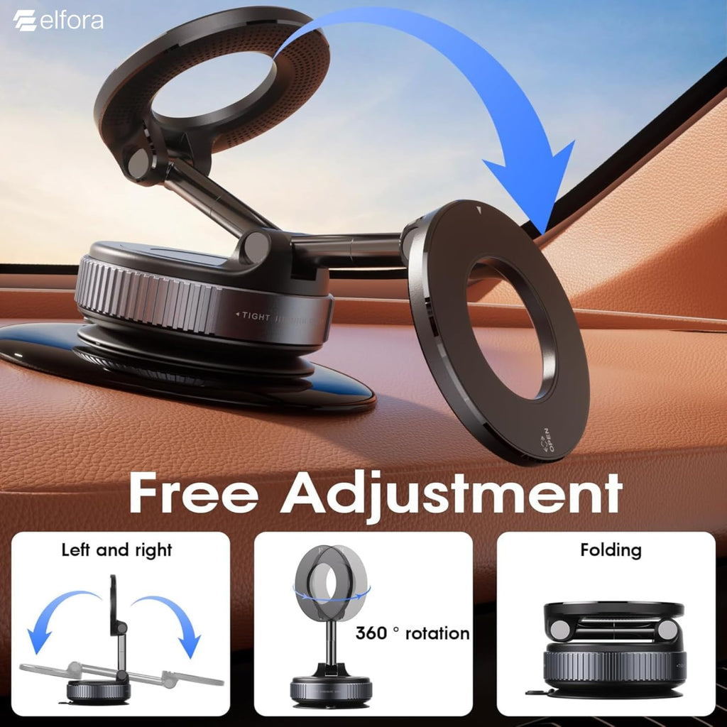 Pro Magnetic Car Phone Holder, 360° Rotation, Adjustable Arm, Strong Suction, Android, iPhone and Laptop Compatible | Universal Mobile Holder