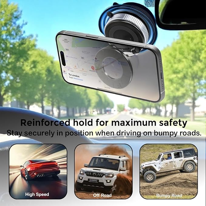 Pro Magnetic Car Phone Holder, 360° Rotation, Adjustable Arm, Strong Suction, Android, iPhone and Laptop Compatible | Universal Mobile Holder